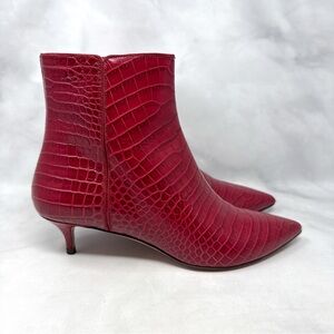 Aquazzura Quant 45 Croc Leather Pointed Toe Kitten Heel Ankle Booties Boots 36.5